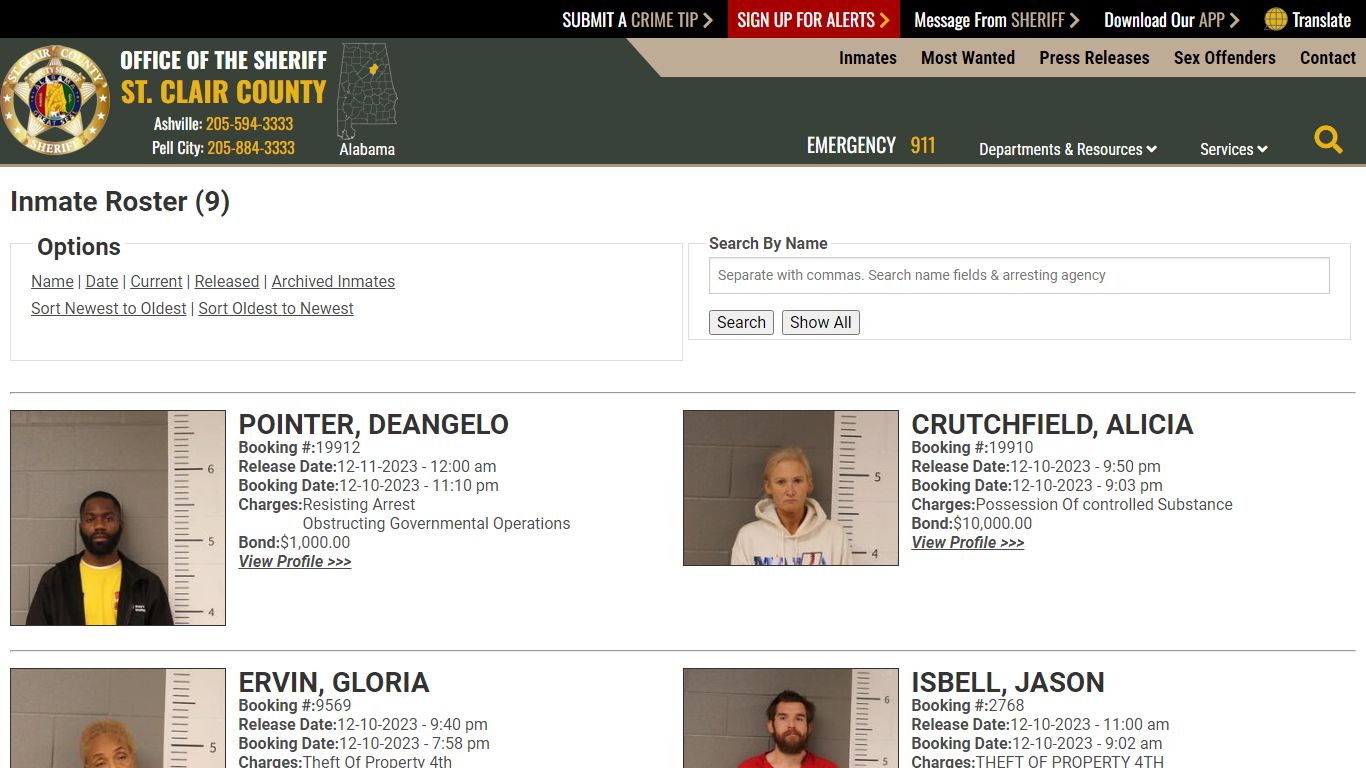 Inmate Roster - Released Inmates Booking Date Descending - St. Clair ...